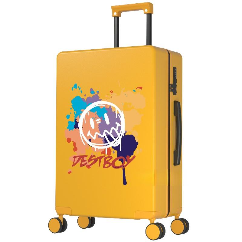 

Новый чемодан на колесиках из АБС-пластика + ПК, 20/22/24/26/28/30 дюймов, дорожная сумка на колесиках, 20 дюймов, ручная кладь в салоне, желтый чемодан на колесиках с граффити