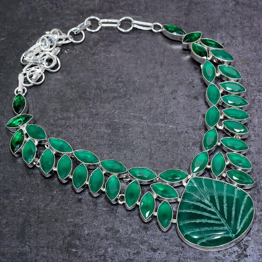 Emerald  Natural Onyx 925 Sterling Silver Jewelry Necklace 18" M4q34