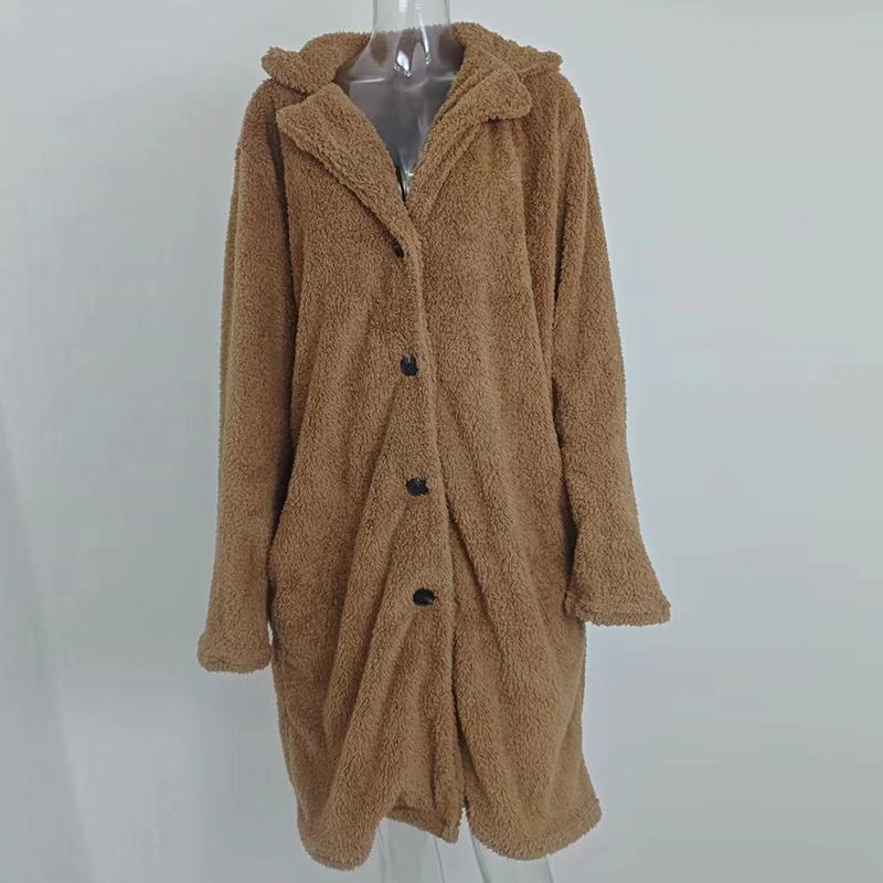 Toamnă și iarnă groasă cu mânecă lungă cu revere jachetă damă plus size fleece din pluș paltoane lungi calde femei lejer casual jachete solide pentru femei 24959