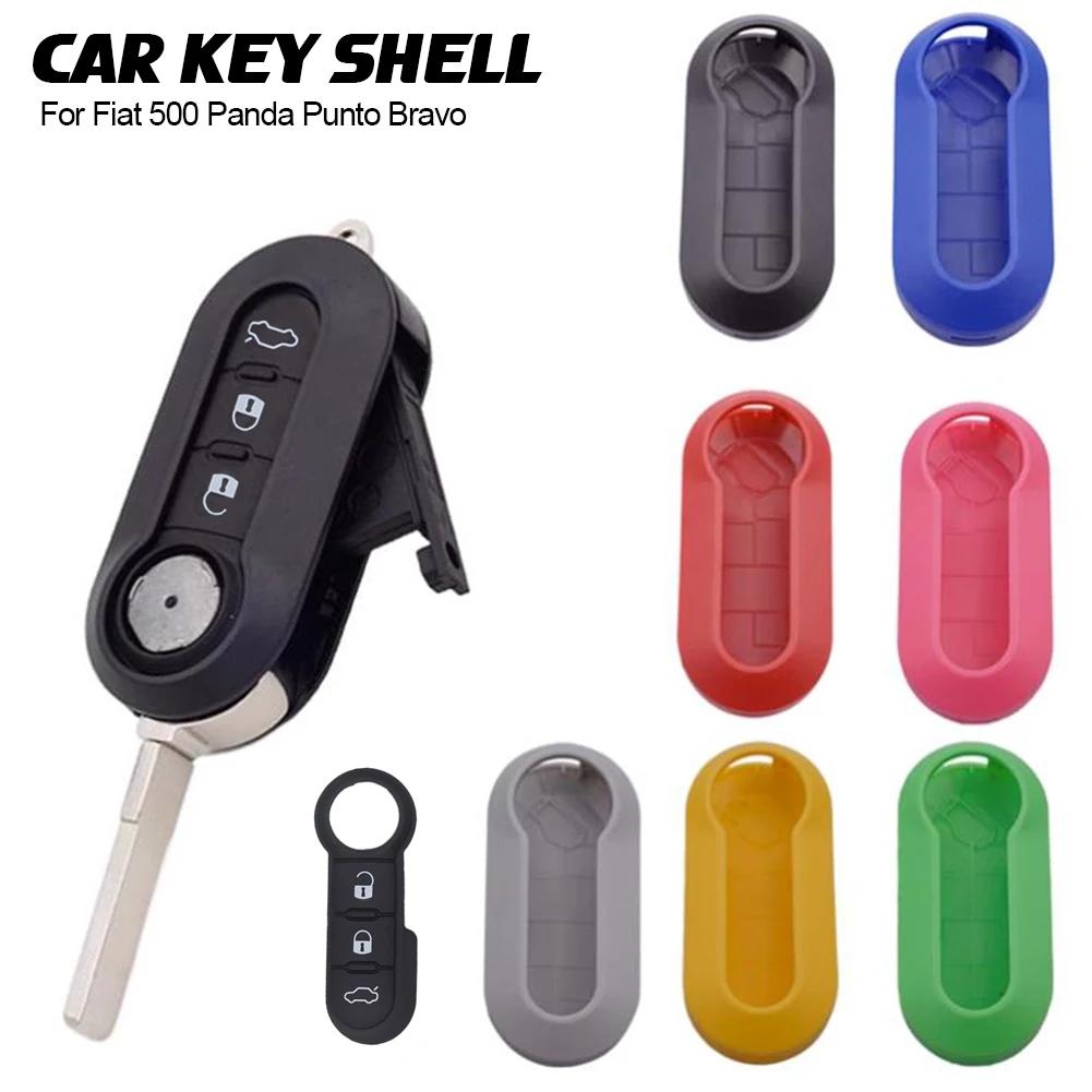 Remote Flip Key Shell Case Car Key Pad for Fiat 500 Panda Punto Bravo Replacement Key Case 3 Buttons Rubber Button Pad