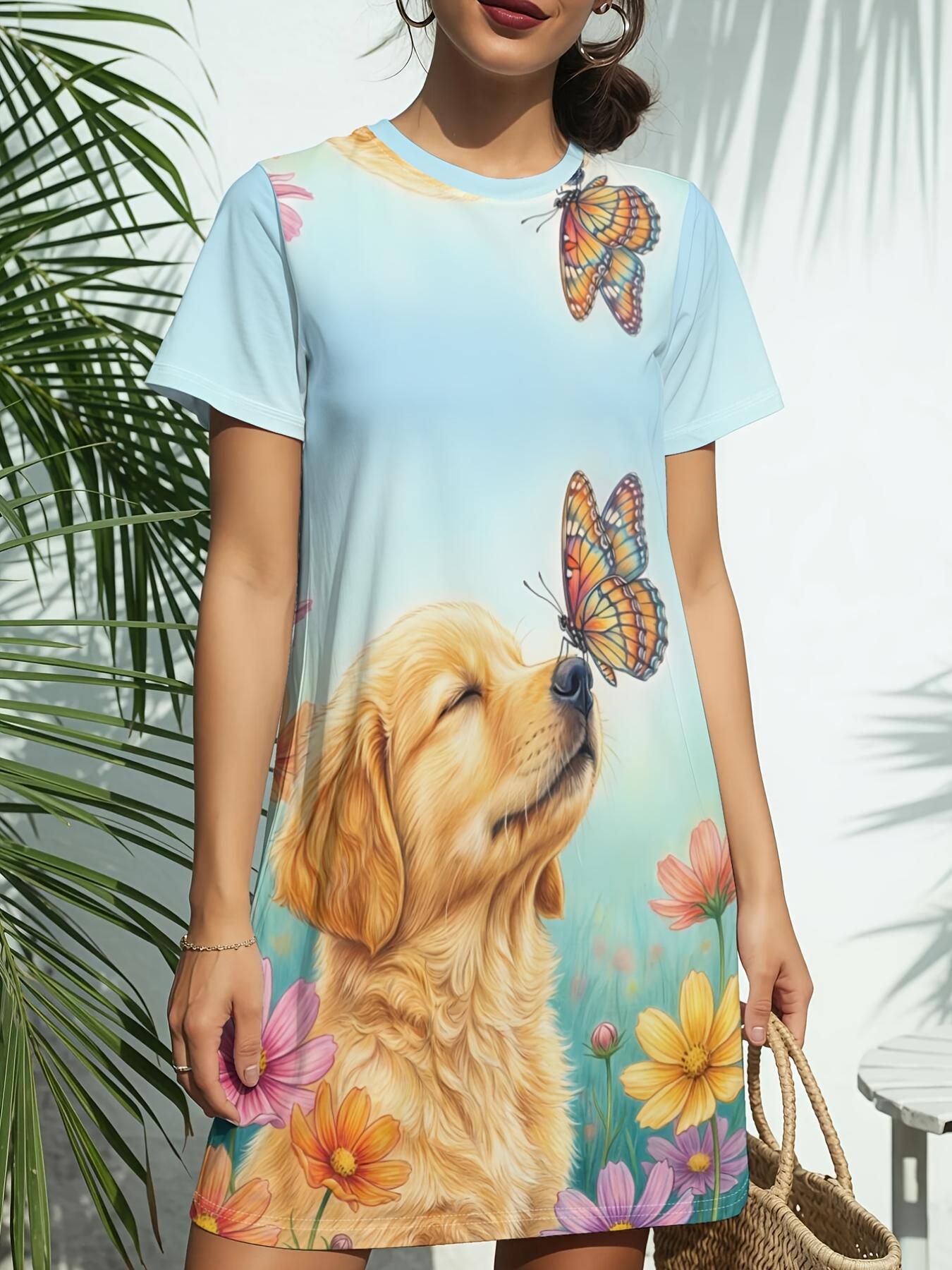 

Short Sleeve Crew Neck Dress for Women. Featuring a Trendy American Digital Print. Ideal for Casual Wear in Spring And Summer. This Elegant And Stl 5XL дубильная кора