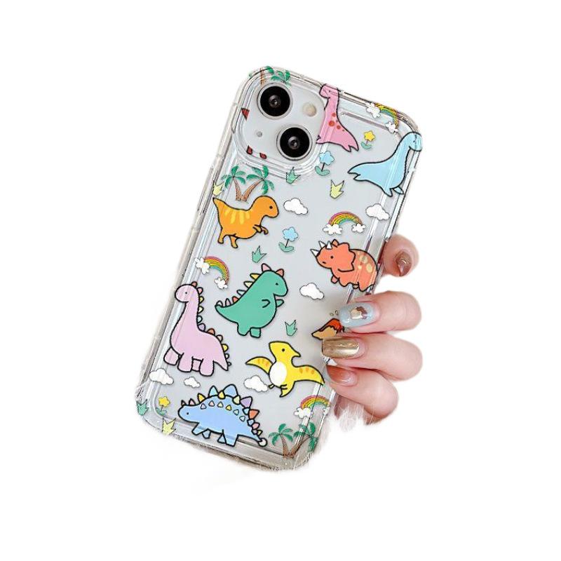 Cartoon Dinosaur Airbag Case for iPhone 7/8, 11, 12, 15 Pro Max, 16 Simple and 16 Pro Large Hole