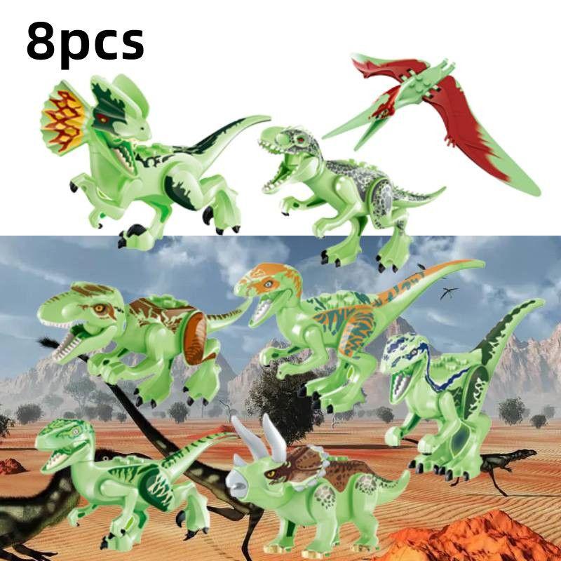 8 ks fluorescenčních stavebnic Jurský dinosaurus pro děti, netoxický a bezpečný materiál