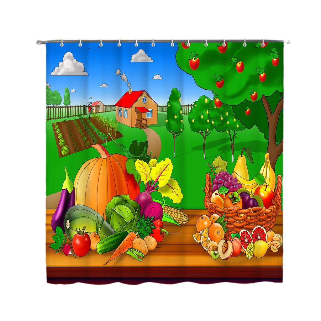 Badezimmervorhang Wasserdichter Duschvorhang Digitaldruck Animation Freies Stanzen Toilettentrennvorhang Duschstoff