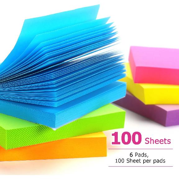 Early Buy Sticky Notes 6 Bright Color 6 Pads Self-Stick Notes 3 in x 3 in, 100 Sheets/Pad