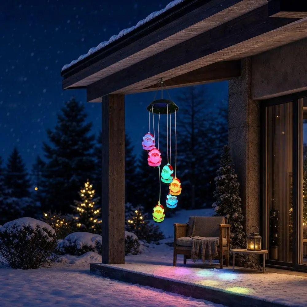 Oval Colorful Wind Chime Light Santa Claus Hanging Solar Lamp Creative Solar Decorative Lamp  Trees