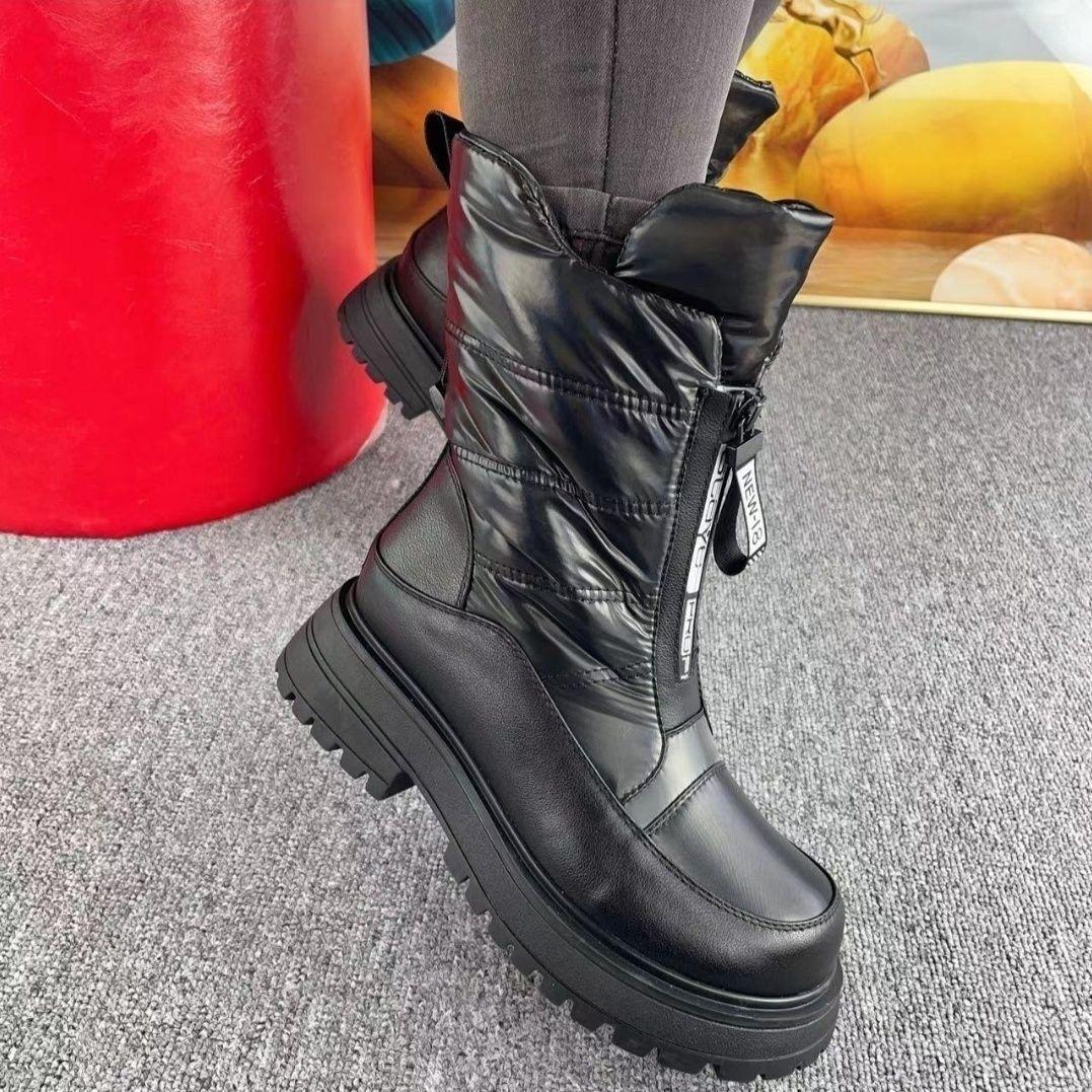 

Women s soft elastic thick sole winter warm cold padded snow boots non-slip wear outdoor leisure sports mid-calf cotton boots 40