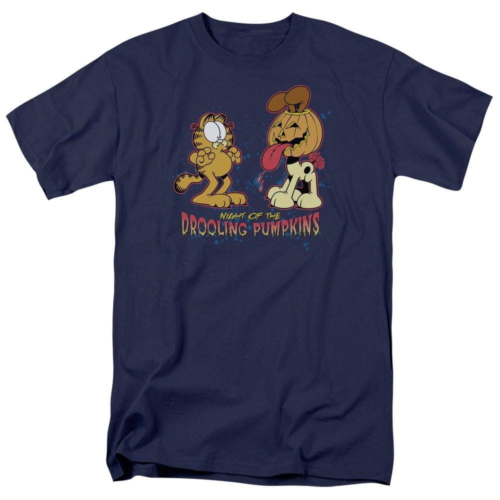 Garfield - Drooling Pumpkins - Adult Unisex Short Sleeve T-Shirt - Blue S