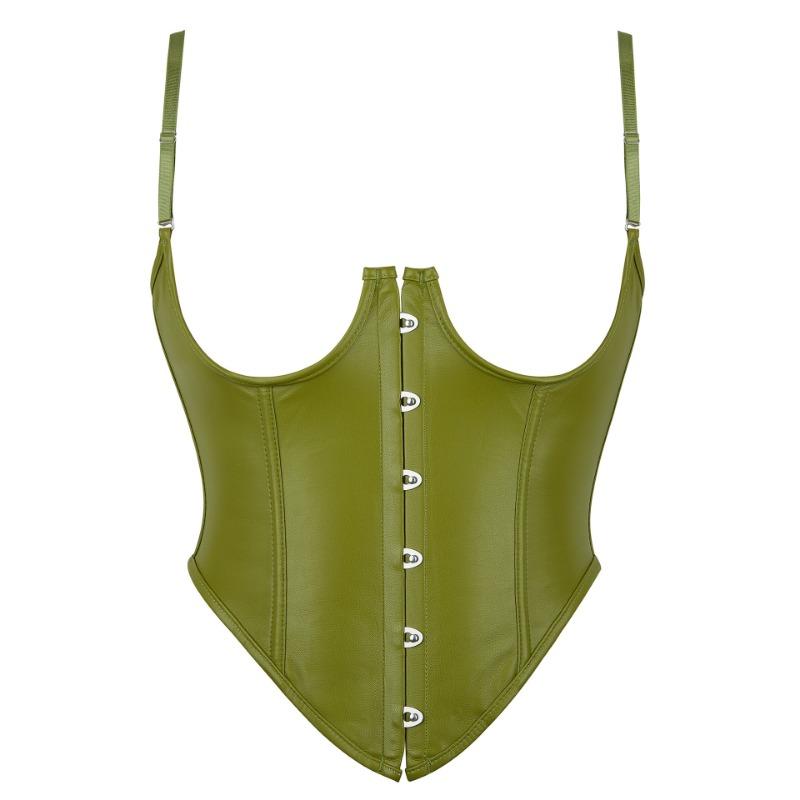 Black Faux Leather Adjustable Strap Short Women Body Shaper Waist Cincher