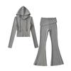 Womens Streetwear Tracksuit Set Fitted Hooded Zip Top High Waist Flare Pants Slim Fit Fall 2025