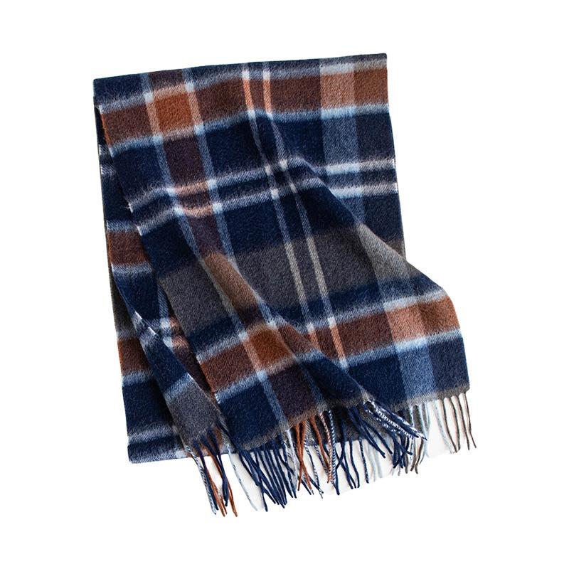 Light Luxury and High End Blue Coffee Plaid Pure Cashmere Scarf Versatile New Autumn and Winter Blue Scarf for Men and Women