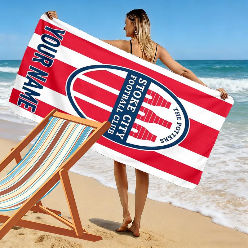 Custom Name Stoke City Fc Print Beach Towel, Large Soft Quick Dry Towel for Beach Camping Swimming