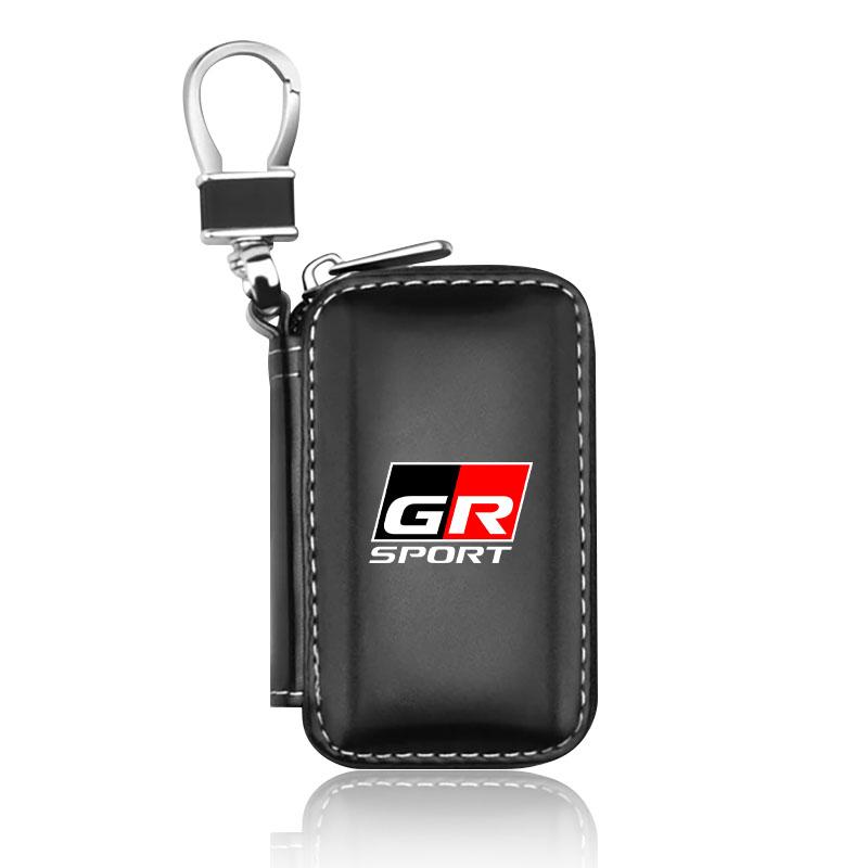 Car Key Bag Zipper Case Anti-Theft Key Fob Pouch Leather Emblem Keychain Zipper for Toyota GR GTR GAZOO Racing Logo Auris Pruis RAV4 CHR Corolla CAMRY