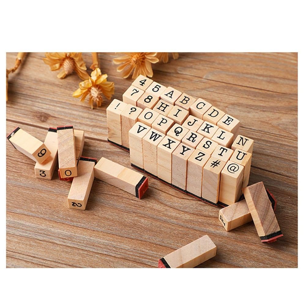 40 Pieces Alphabet Stamps Vintage Wooden Rubber Letter Standard Stamp Set for Craft Card Making Planner Scrapbook Journal