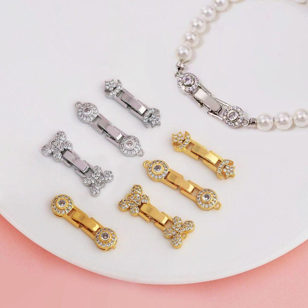 4PCS Inlaid Zircon Bracelet Clasps Pearl Accent DIY Bracelet Findings Pearl Clasps  Jewelry Crafting
