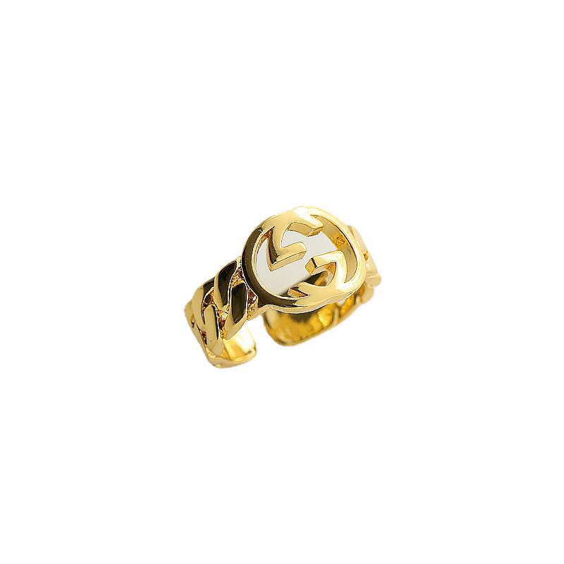 2026 18K Gold Plated Ring Women's Vintage Diamond Ins Simple French Light Luxury Index Finger Geometric Opening Irregular Ring Trend