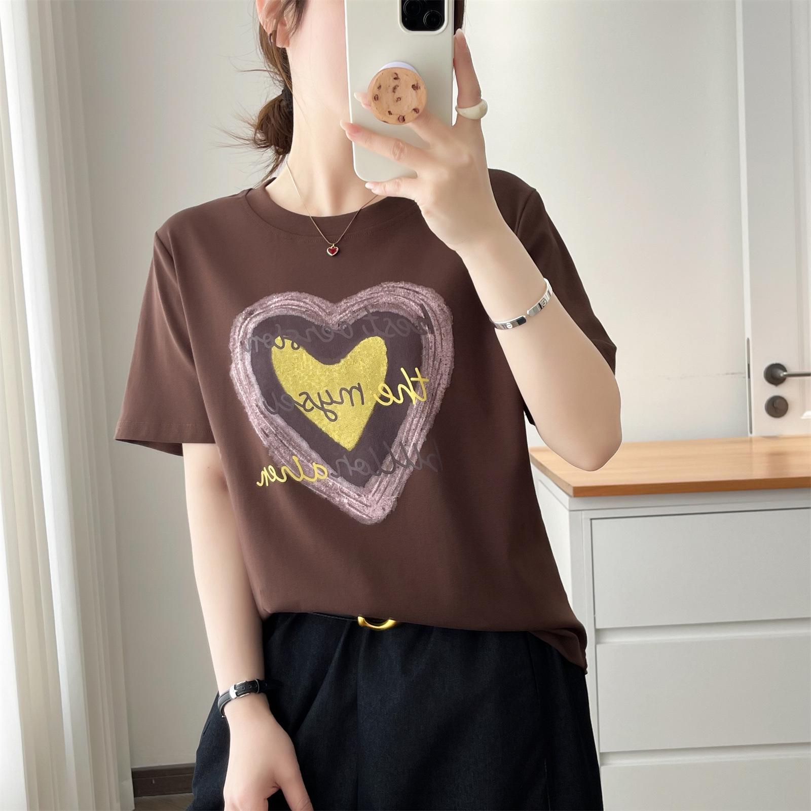 

Plus Size Women s Short Sleeve Printed T-shirt - Stylish Summer Pullover, Slimming Cotton Top 2026. 3XL кавовий