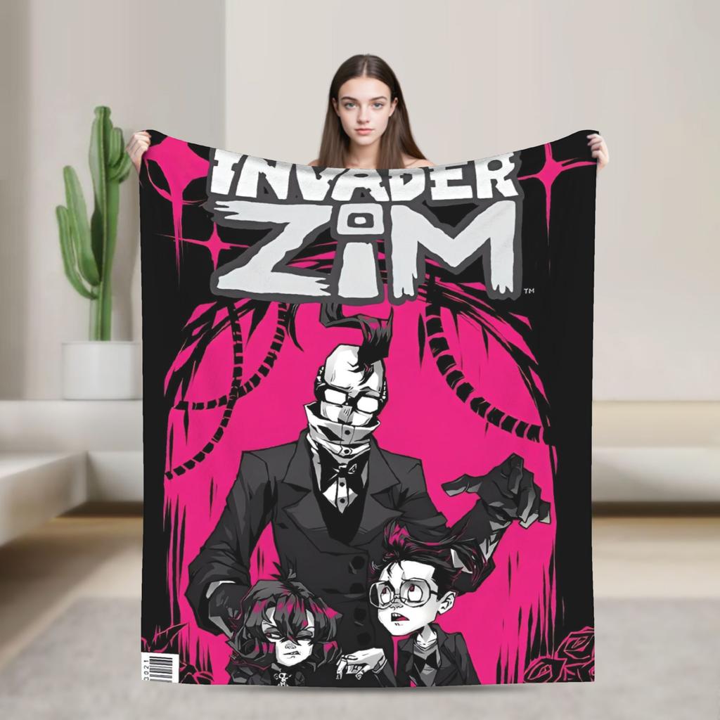 Gir Invader Zim Cartoon  Throw Blanket  Flannel Bedspread For Couch Chair Sofa Bed Funny Sofa Bed Cover