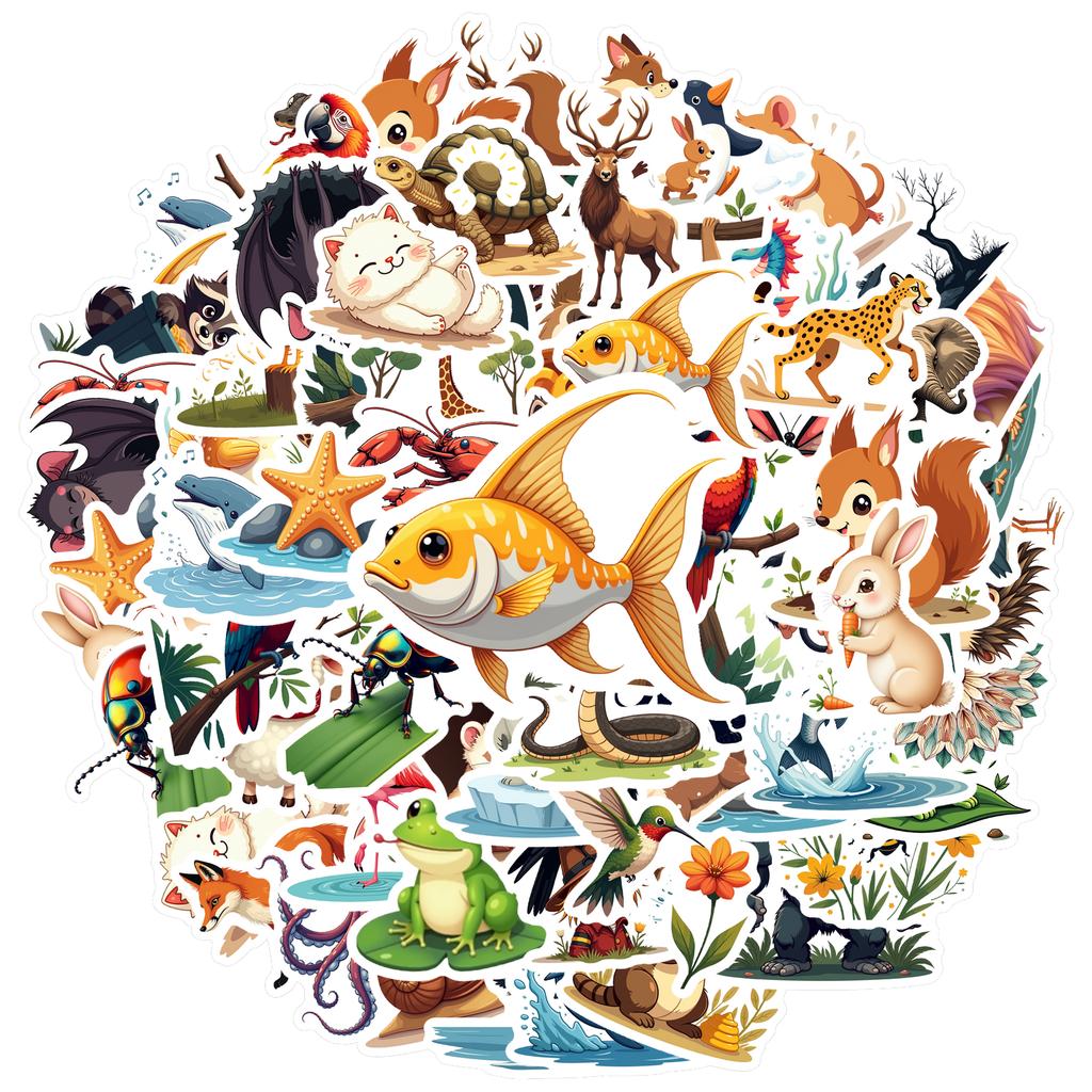 35-70pcs Animal World Stickers From Sea To Land Adorable Stickers Diy Travel Luggage Fridge Laptop Graffiti Sticker