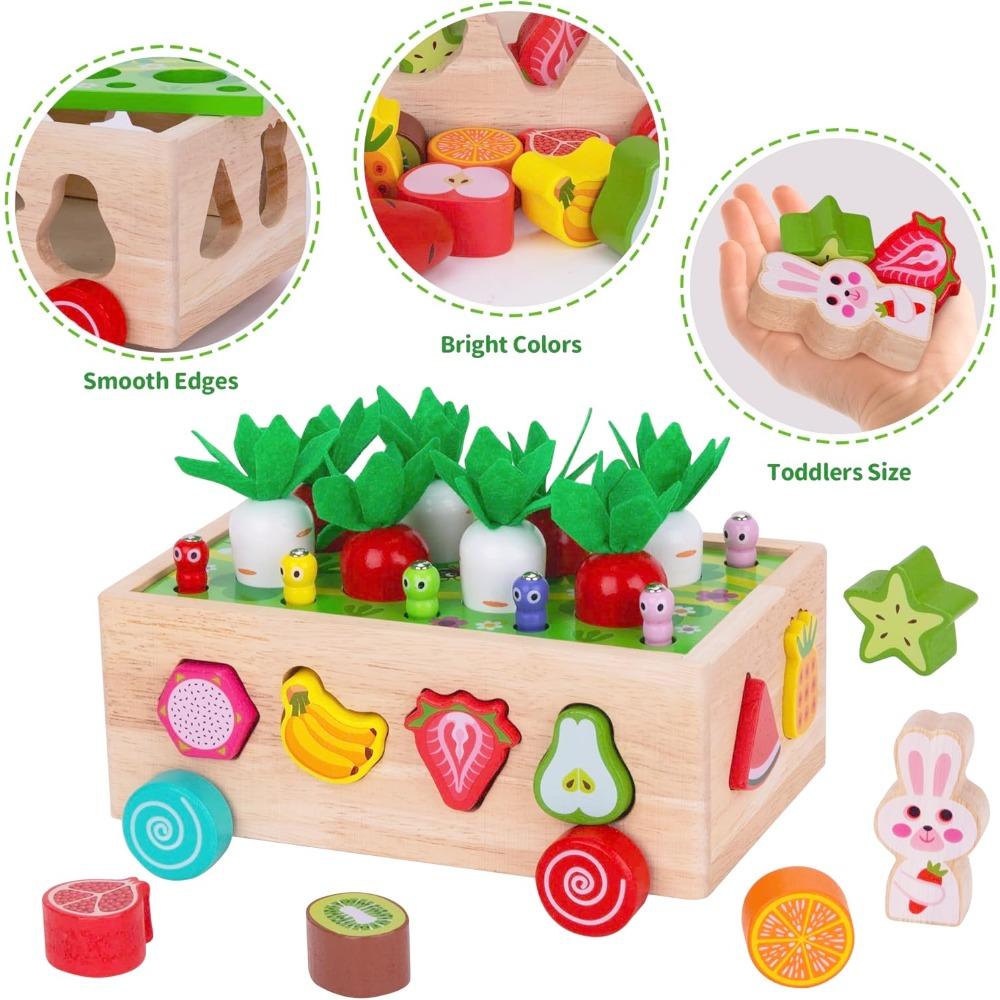 Montessori Wooden Toys Developmental Shape Sorting & Matching Puzzle Carrots Harvest Game Birthday Gifts for Toddlers Babies Boy
