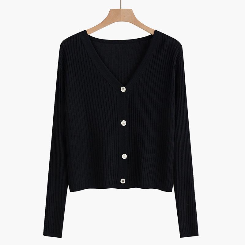 2024 Women's V-Neck Slimming Knit Cardigan: Spring/Summer Short Style for Skirts