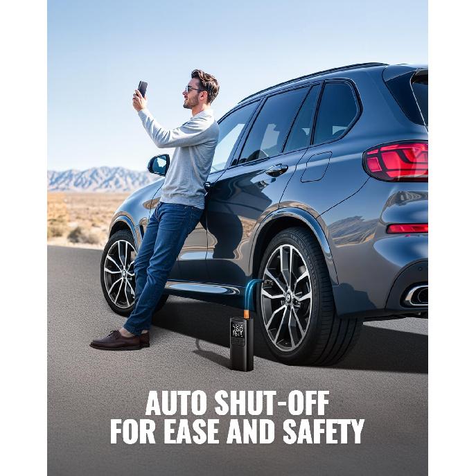 Tire Inflator Portable Air Compressor Cordless Air Pump with Digital Tire Pressure Gauge, Accurate Dual LCD Display & LED Light, for