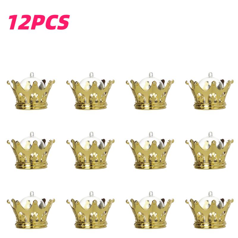 

12pcs Golden Crown Shaped Gift Boxes Small Dome Flip Decoration Display Containers for Parties Weddings Birthdays Party Supplies 8.5x7CM