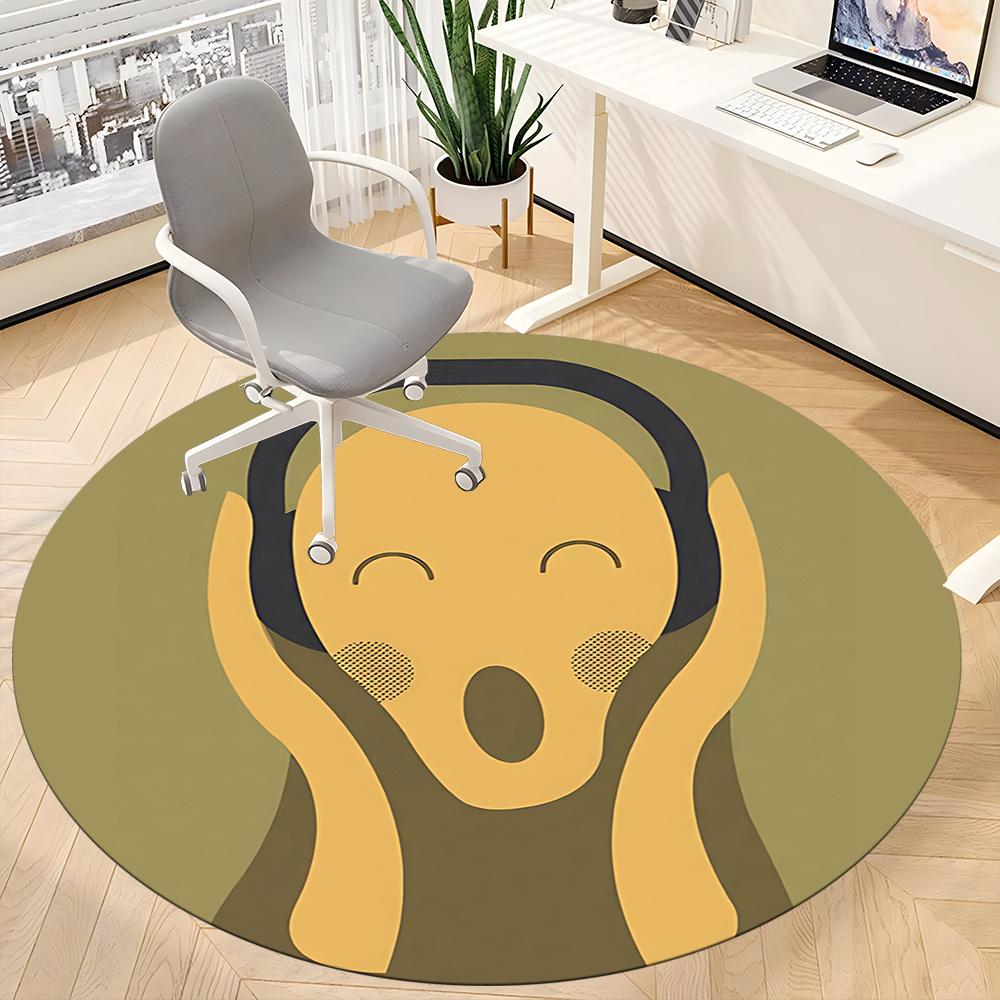 1pc Abstract Expression of Surprise Office Round Area Rug, Indoor Mat Suitable ForOffice, Under Office Chairs Bedroom Living Room Home Decor Room Deco