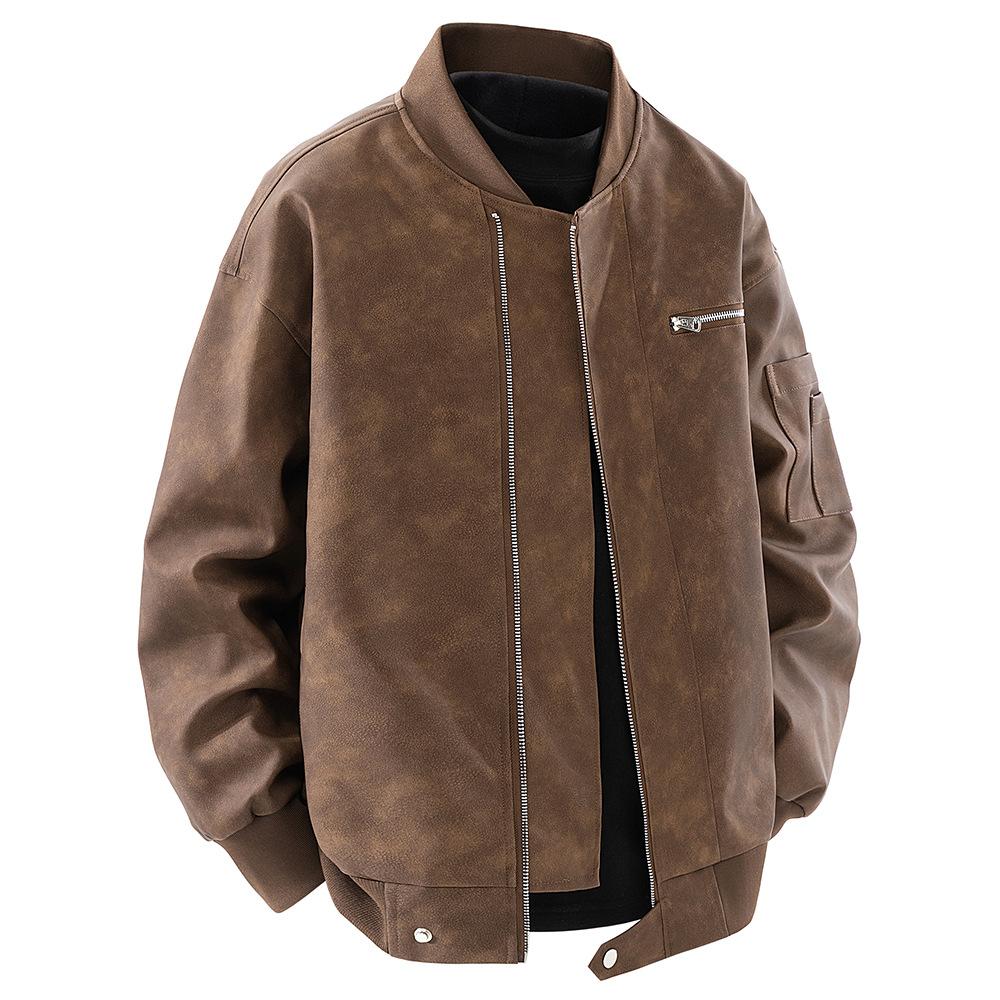 Pu Leather Jacket Men's Spring Work Jacket Short American Baseball Suit Motorcycle Suit Retro