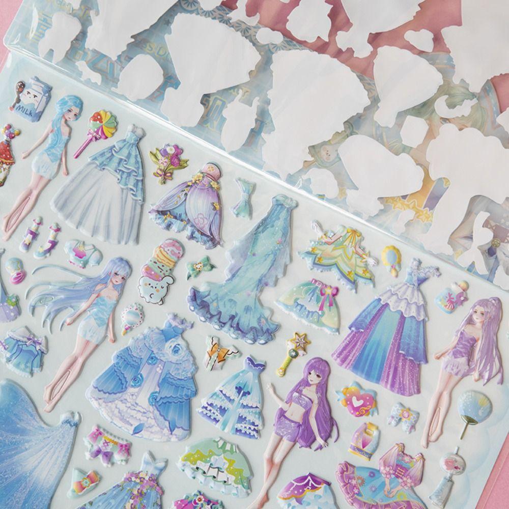 Handmade Princess Changing Sticker Dress Up Glitter Stationery Sticker  Kids