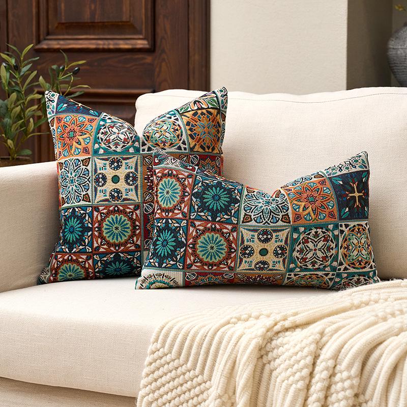 Soft Retro Floral Jacquard Cushion Cover - Without Pillow Insert