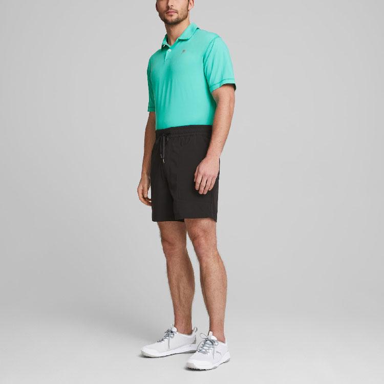 Puma Golf X Ptc Collaboration Polo Shirt Solid Color Casual Letter Print Short Sleeve Men Tops Light-Green 539201-03