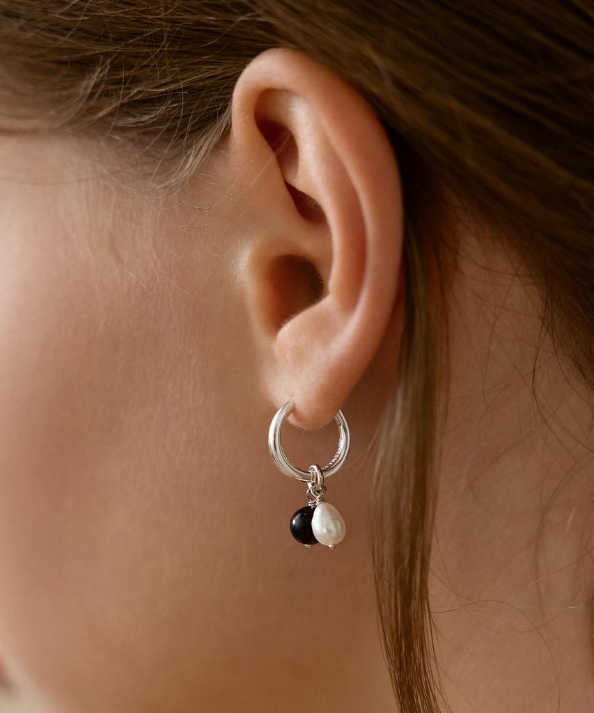 Tatiana Pearl And Onyx Charm Hoop Earrings Ec3270