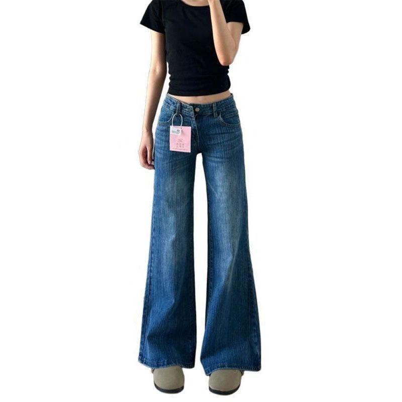 Petite Retro Blue Micro Flare Jeans - Low Waist Slimming Fit