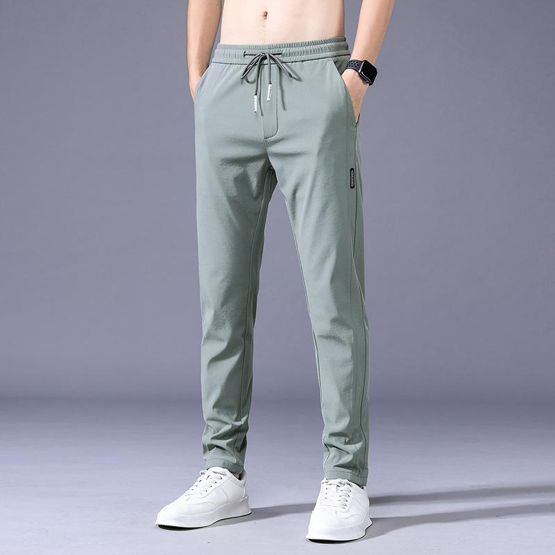 2024 Summer Thin New Ice Silk Casual Pants Men'S Sports Pants Elastic Waist Ultra Thin Long Pants