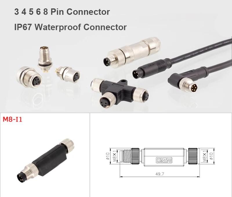 Waterproof IP67 T/Y/I Type Shape Male Female 3 4 5B 8 Pin Conversion Plug M12 To M8 Eletronic Terminal Aviator Connector Adapter