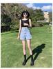 Women's Super High Waist Double Button Cuffed Denim Shorts - 2022 Spring/Summer, Slimming A-line Hot Pants, Trendy Style.