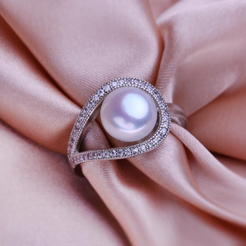 seniko Naturlige ferskvannsperleringer for kvinner mote kvinnelige cubic zirconia CZ ring perle smykker justerbar ring
