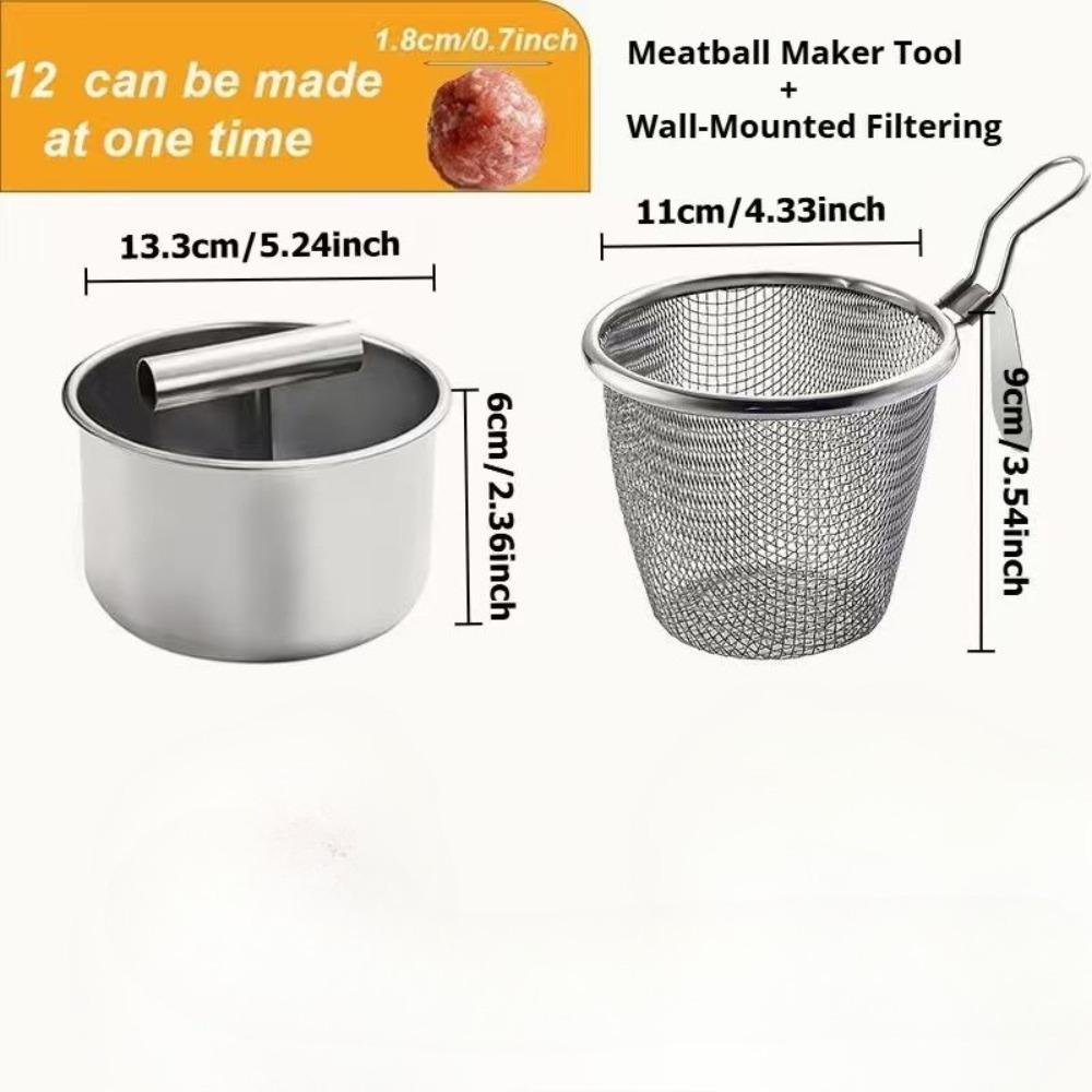 2Pcs Stainless Steel Meatball Maker & Wall Filter, Kitchen Accessories, Practical Kitchen Tools, Daily Kitchen Items