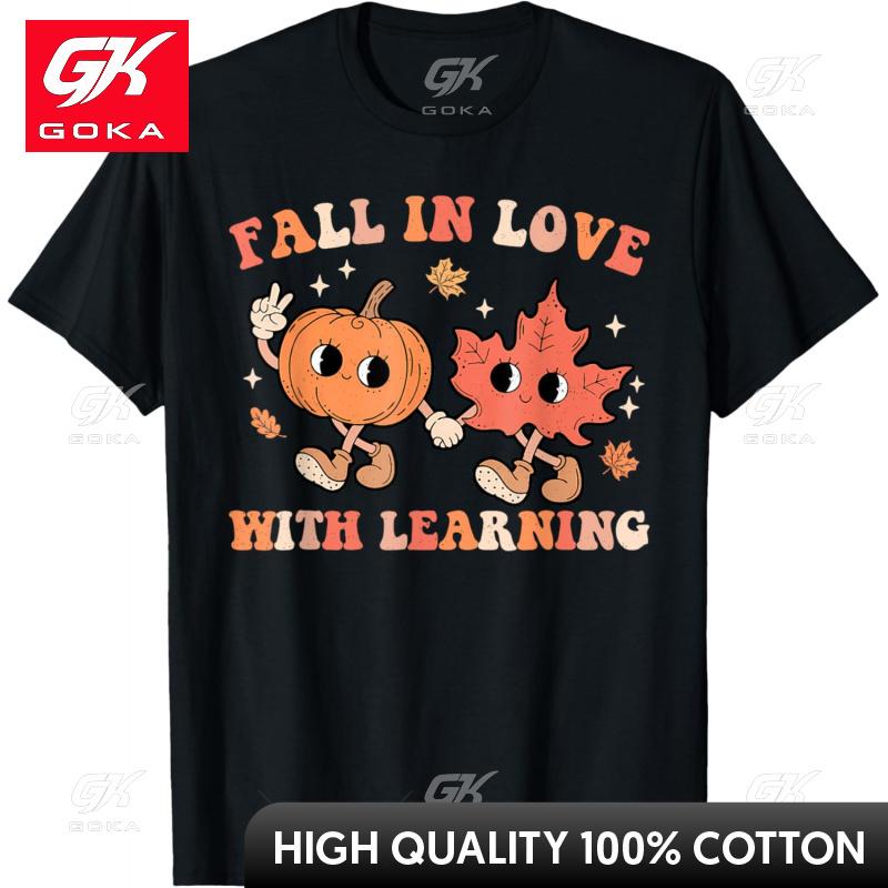 Fall in Love with Learning Teacher Thanksgiving Retro Womens Tshirt Cute Funny Vintage Graphic T Shirts S