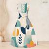 Women Plus Size Two Piece Set Sleeveless Crew Neck Tie Waist Flared Dress Long Sleeve Open Cardigan Geometric Printed Black Gold Gray