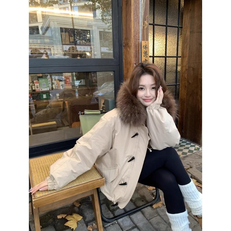 

Down cotton clothes women s big fur collar winter clothes new cotton clothes trendy brand pie to overcome winter cold jacket women XL хаки