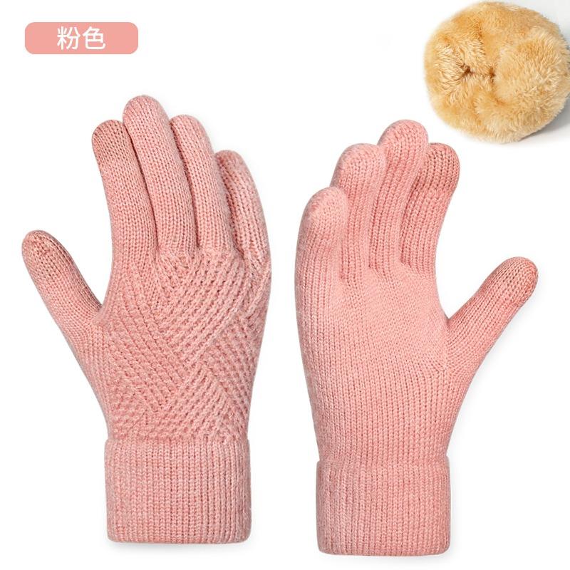 Warm Knitted Gloves Women's Winter Cycling Office Simple Cold-proof Double-layer Gloves