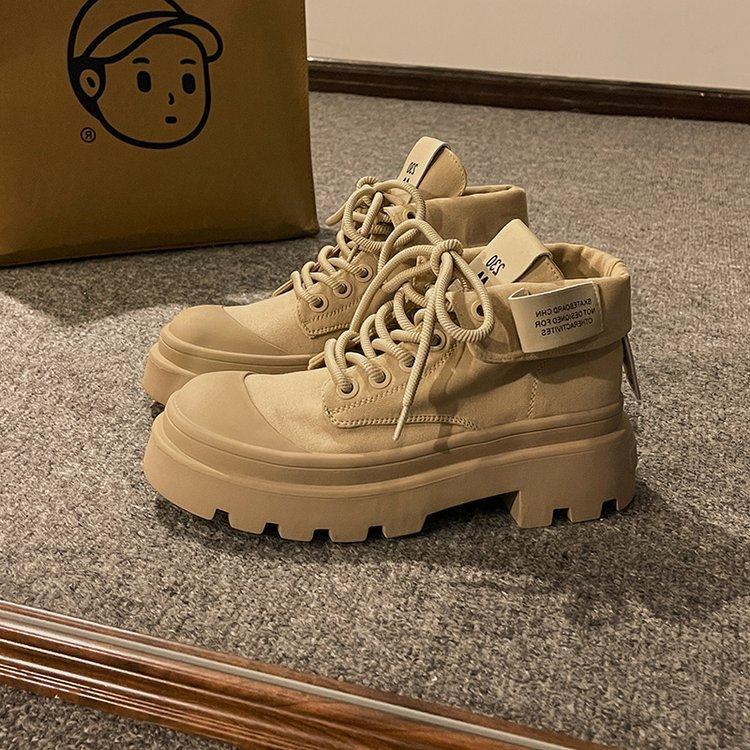 Wasteland wind Martin boots women's 2025 autumn new popular British style platform short boots inner height-increasing canvas mountaineering boots