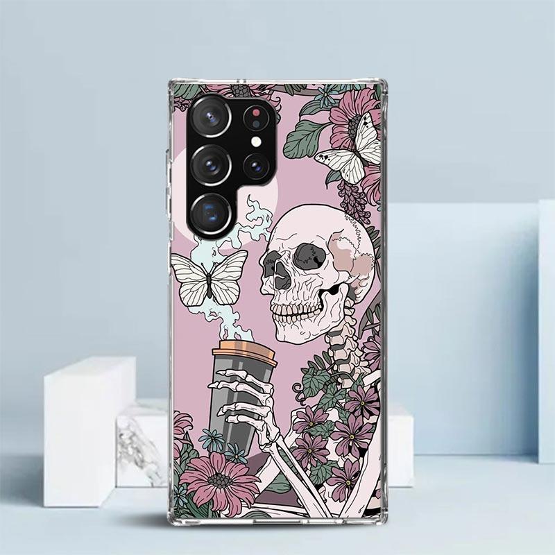 Retro Skull Butterfly Phone Case For Samsung Galaxy S24 S25 Edge S26 Ultra S22 S23 Plus S21 + S20 FE Soft TPU Back Cover Galaxy