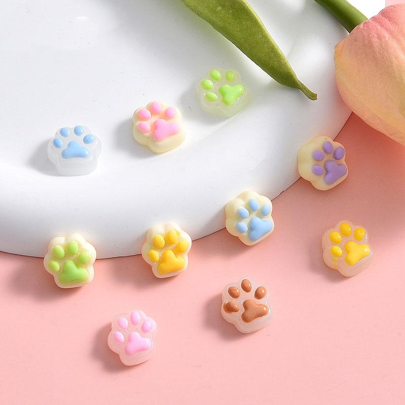10Pcs Cartoon Cat Claw Flat Bottom Resin Accessories DIY Materials Phone Case Accessories Hair Clip Materials Bead Decorat