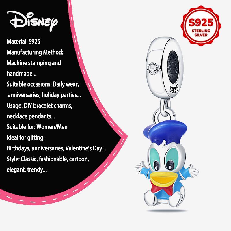 New Disney 925 Silver Winnie & Stitch Charms for Bracelet Necklace DIY Jewelry Gifts Holiday Party