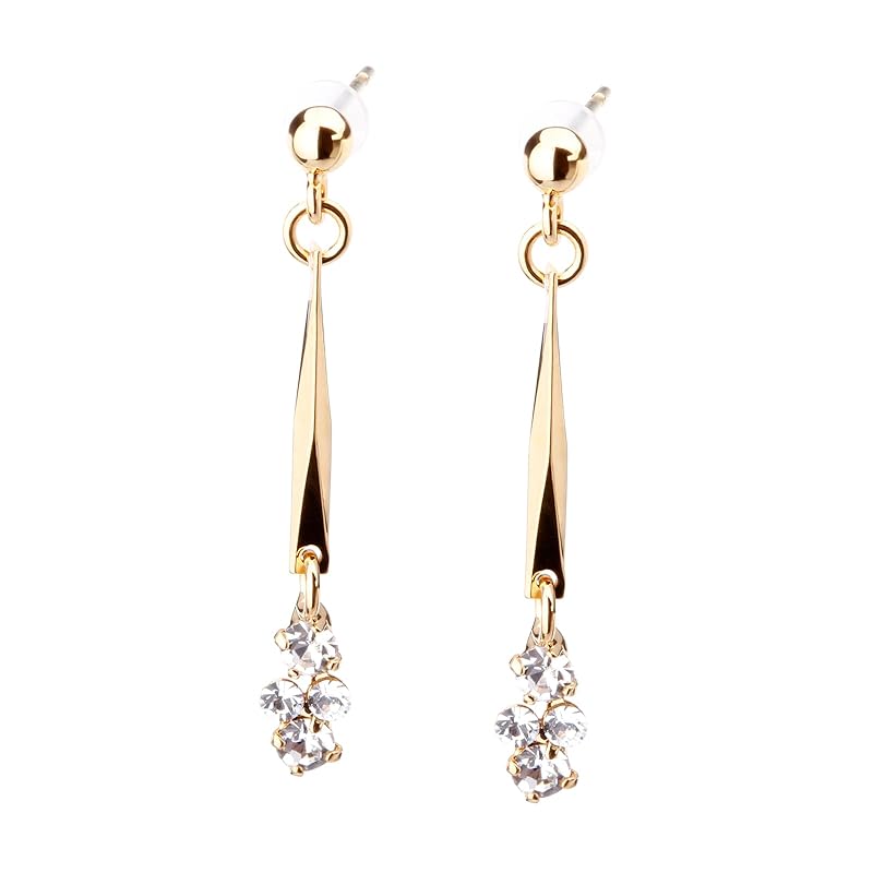 

LOKUMI earrings made in Japan 18k gold K18 post K18 Compatible with metal allergies metal bar Bijou swing earrings Small size ladies simple stud sway