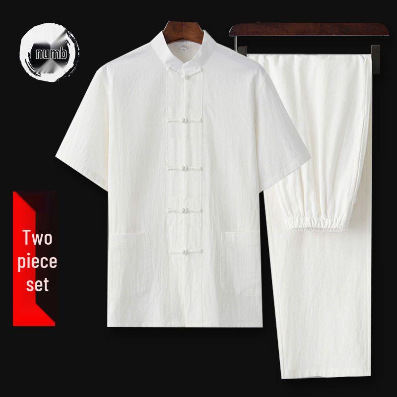 Men's Tang Suit Cotton & Linen Hanfu: Traditional Chinese Costume for Meditation & Tea Ceremonies (Spring-Summer-Fall)