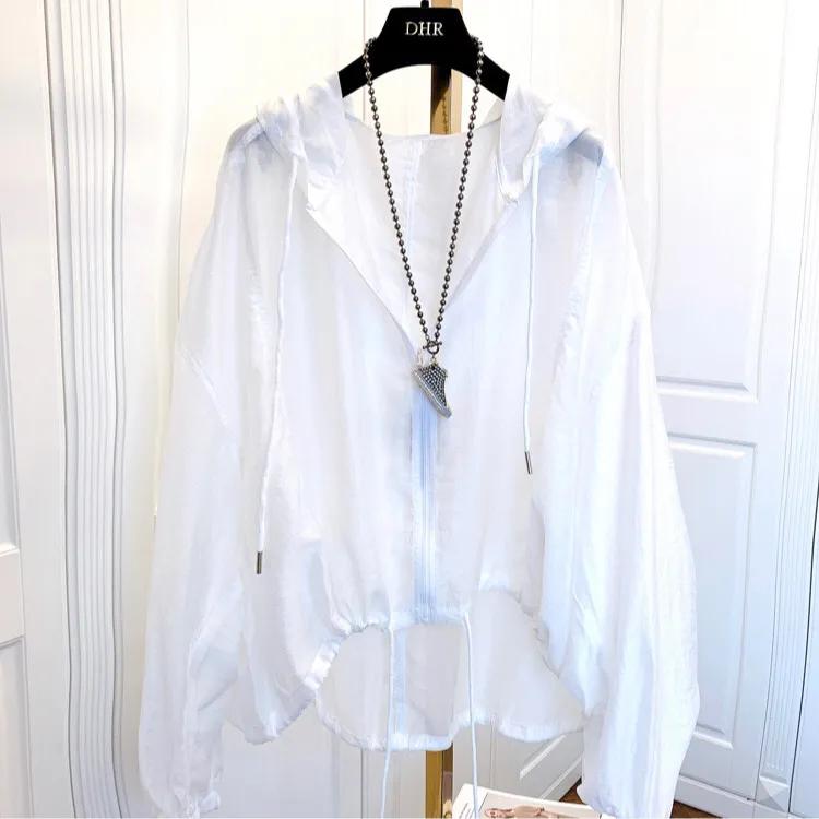 Ropa con Protección Solar de Talla Grande para Mujer, Chaqueta Ligera de Seda de Hielo, Camisa Holgada y Fina con Capucha para Proteger del Sol
